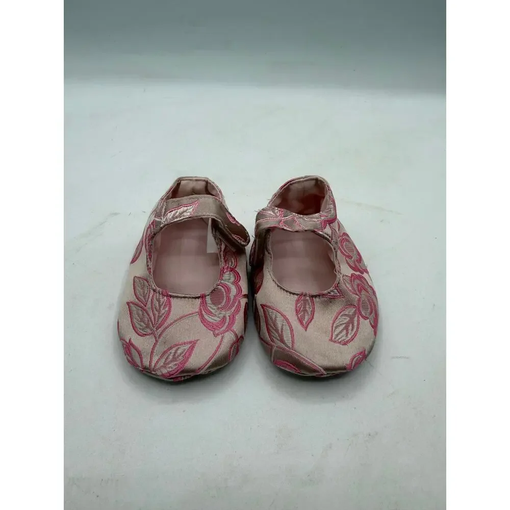 RedEnvelope Pink Floral Silk Brocade Baby Mary Janes Keepsake Boxed Slippers